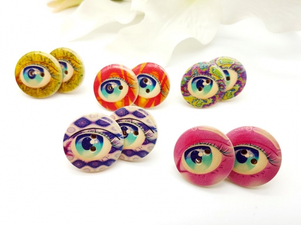 Augen Knopf Ohrstecker Holz Button